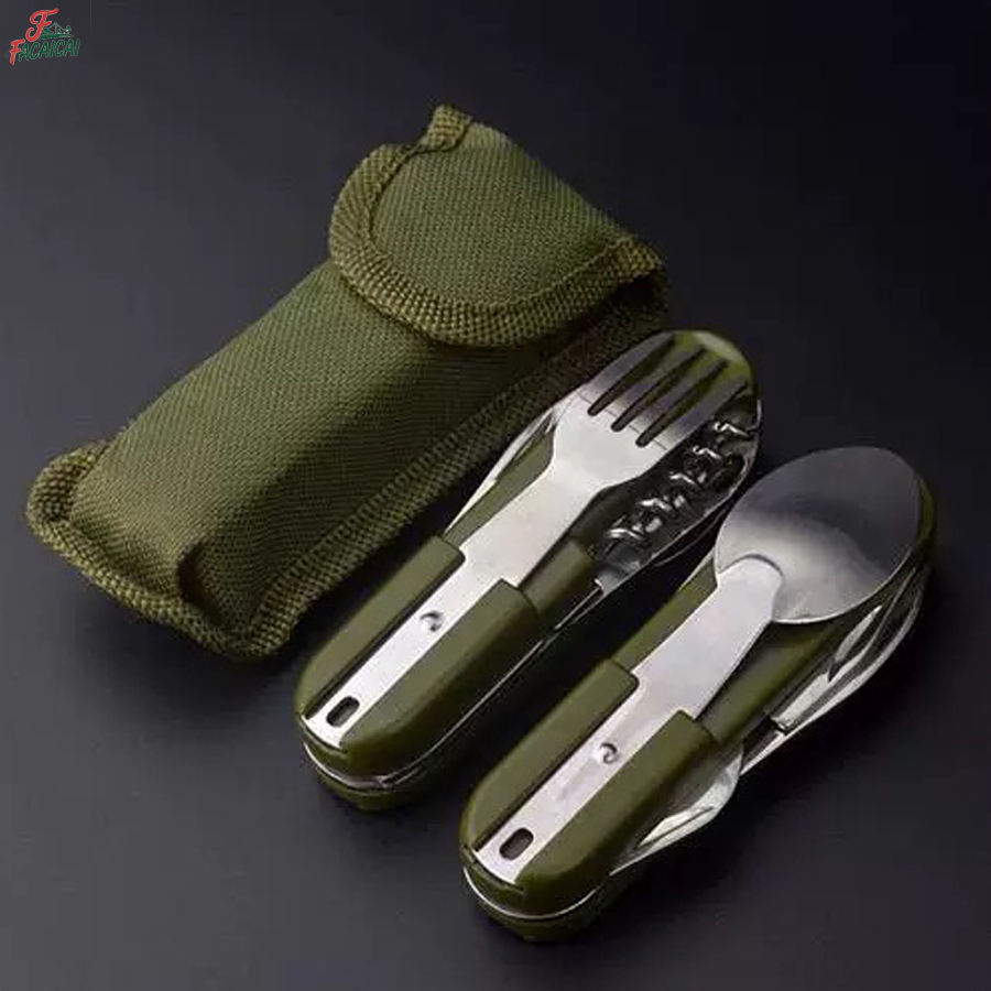 Outdoor Camping World - Zestaw Kempingowy 5-w-1 ze Stali Nierdzewnej,